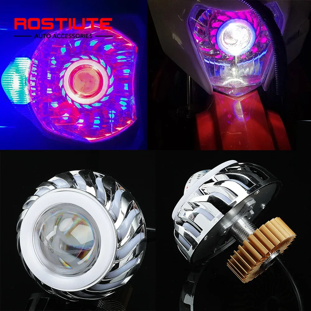 Universal Motorcycle Led Headlight Projector - عالية/منخفضة شعاع مزدوج عيون الملاك دراجة
