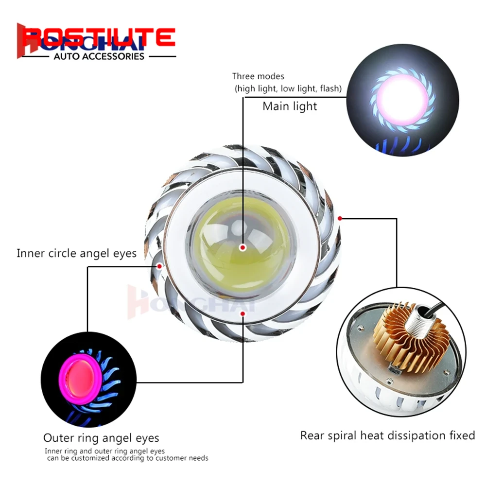 عالية/منخفضة شعاع مزدوج عيون ا - مراجعة Universal Motorcycle Led Headlight Projector وسعره